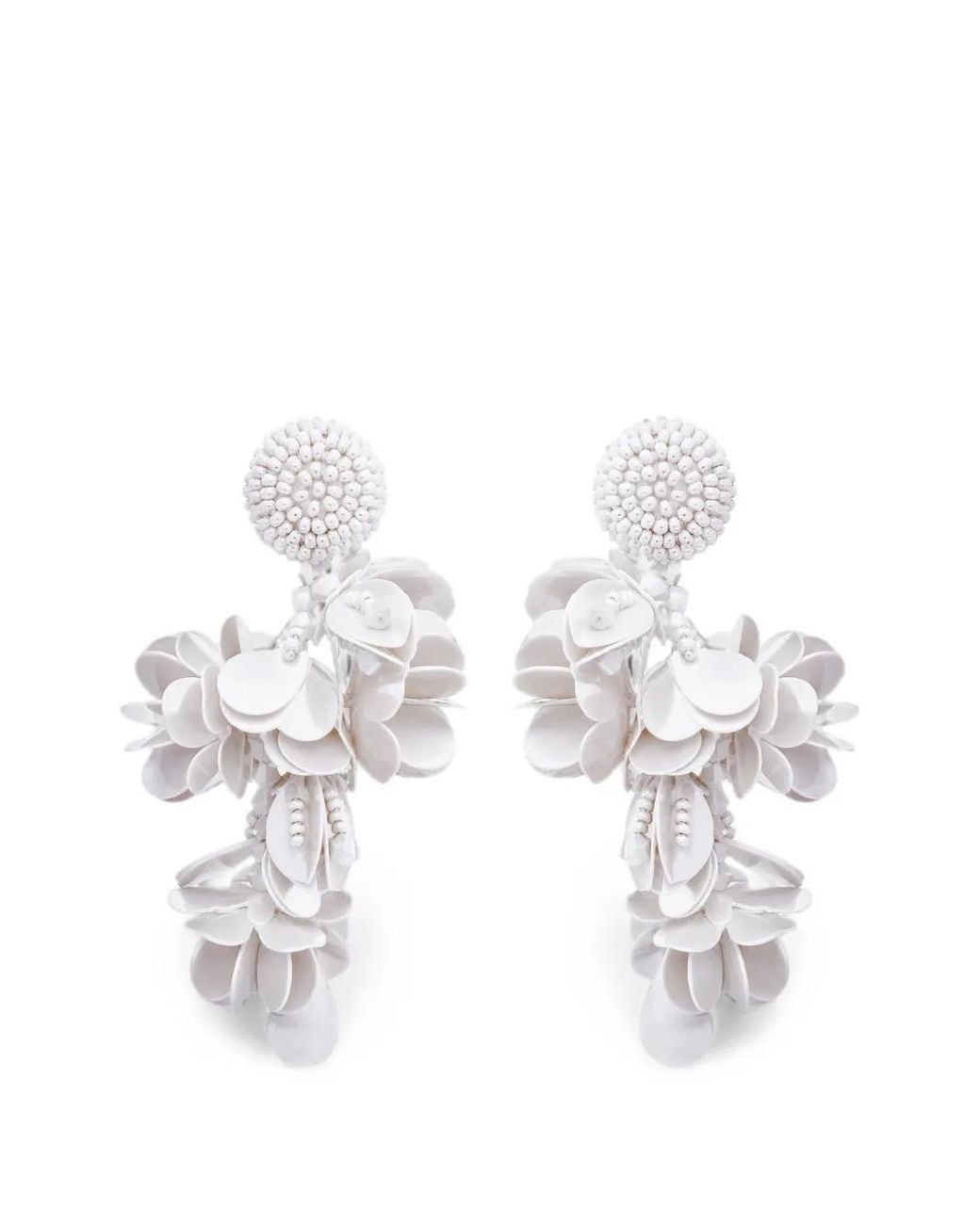 Oscar de la Renta White Bouquet Beaded Earrings