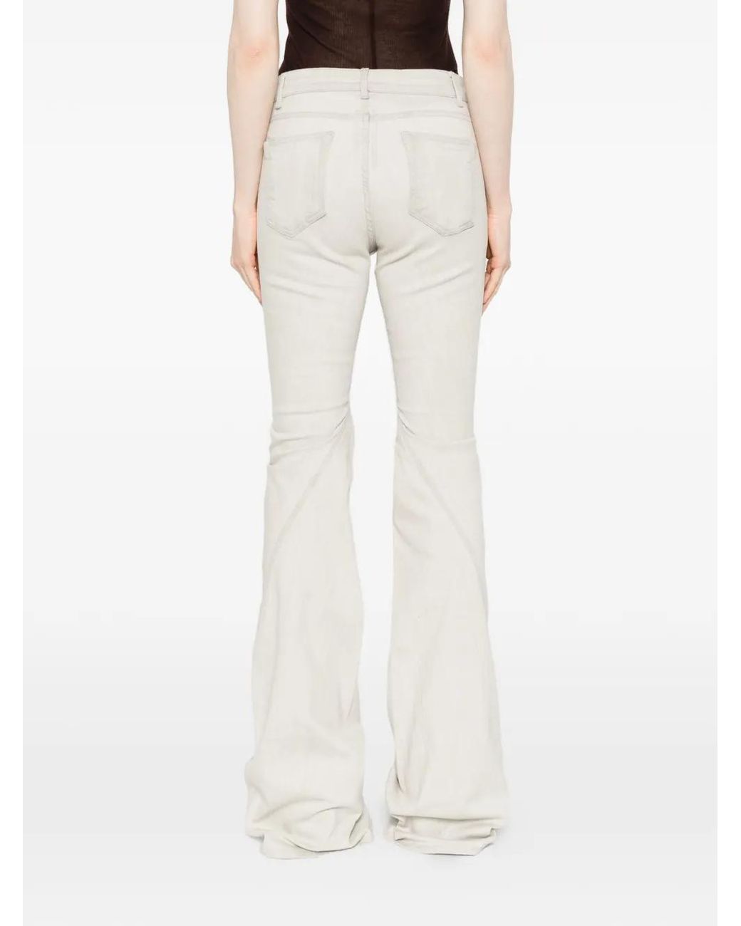 Rick Owens White Bias Zip-Up Flared Jeans