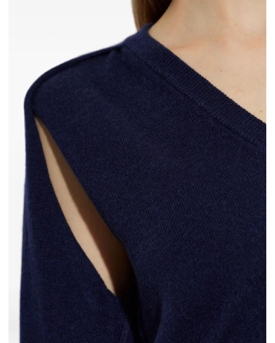 Jil Sander Blue Cut-Out V-Neck Sweater