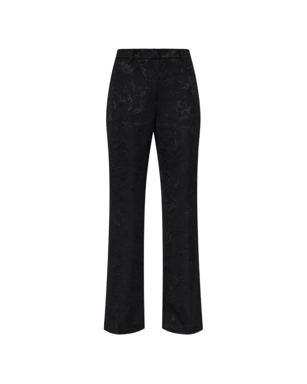 Etro Black Jacquard Bootcut Trousers With Floral Motif