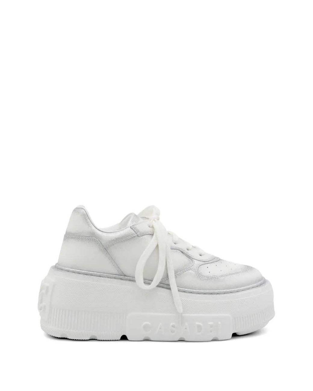 Casadei White Glitter-Effect Platform Sneakers