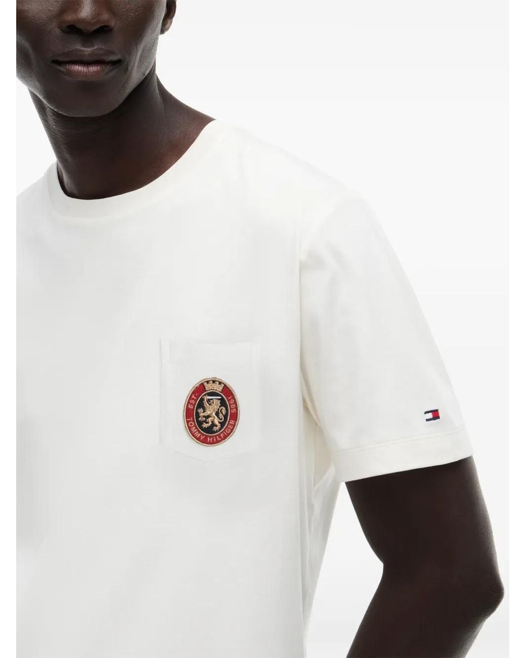 Tommy Hilfiger White Crest-Patch Pocket T-Shirt for men