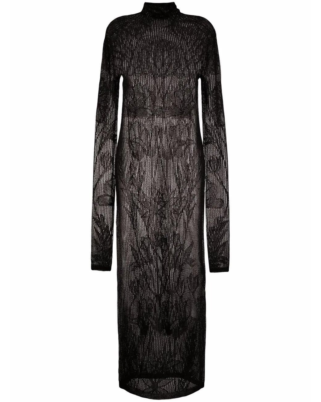 DSquared² Black Open-Knit Long-Sleeve Dress