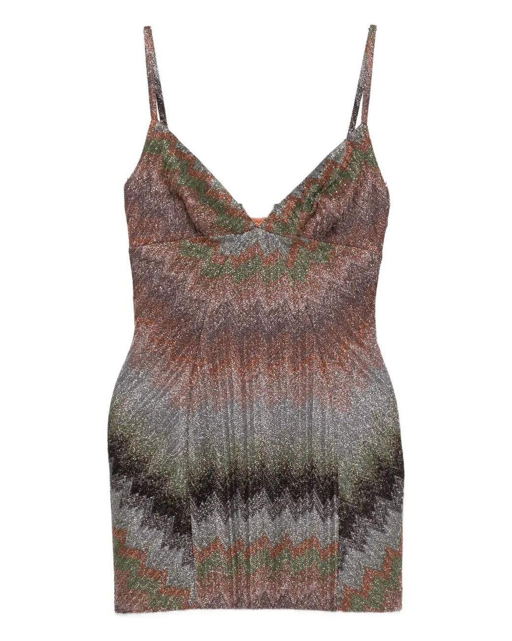 Missoni Brown Sleeveless Chevron-Pattern Mini Dress