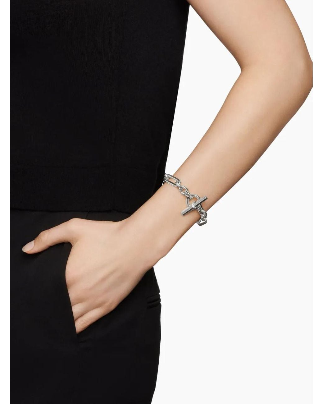 David Yurman Metallic Sterling Lexington Chain Diamond Bracelet (9.8Mm)