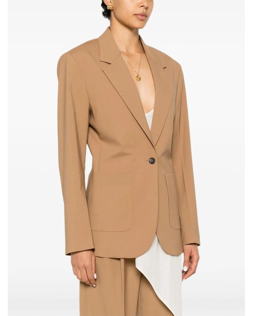Covert Natural Single-Breasted Patch-Pocket Blazer