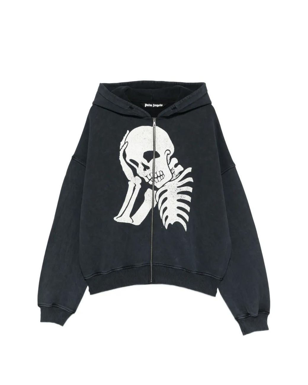 Palm Angels Black Skeleton-Print Zip-Up Hoodie for men