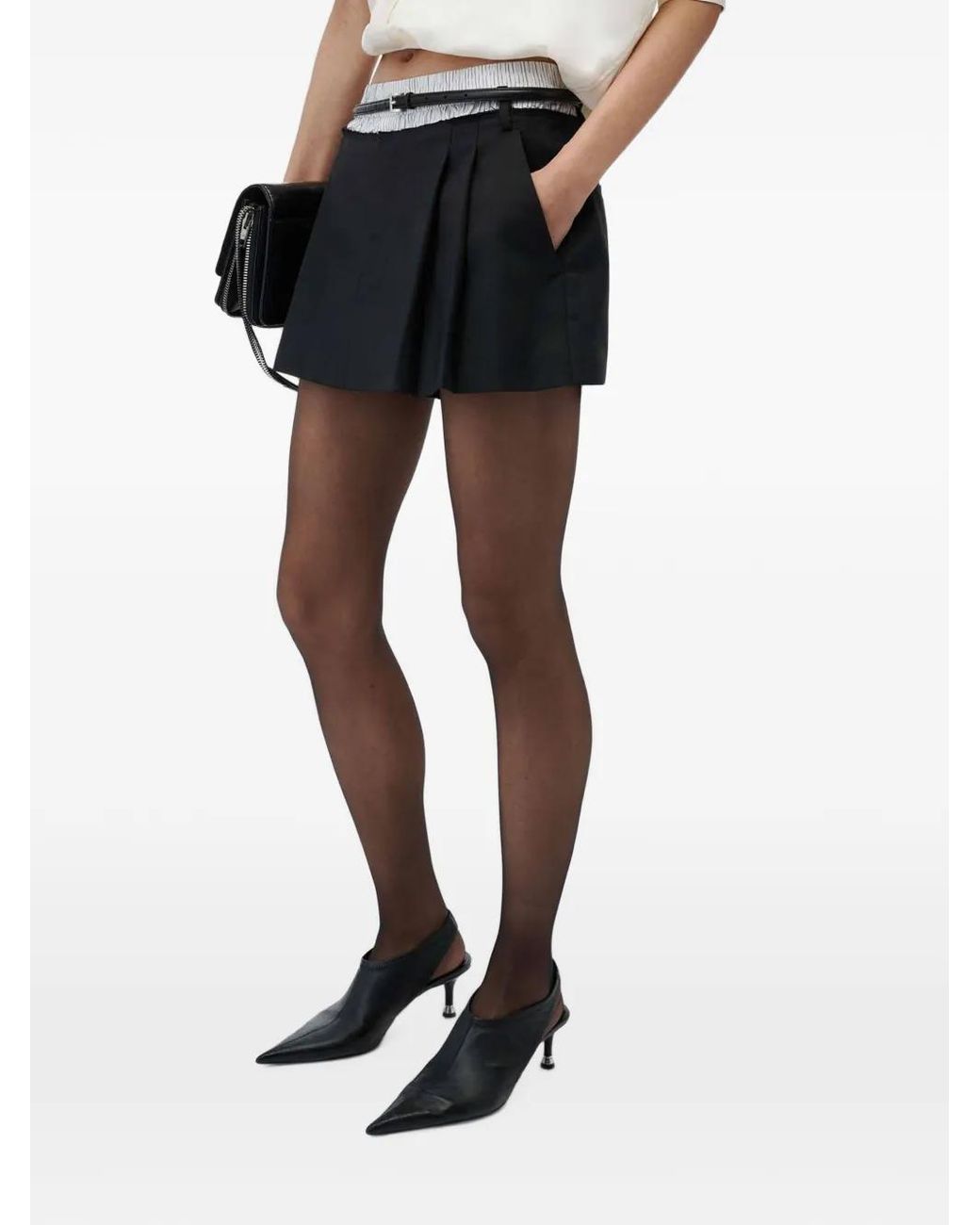 Alexander Wang Black Mid-Rise Layered Boxer Tailored Skort