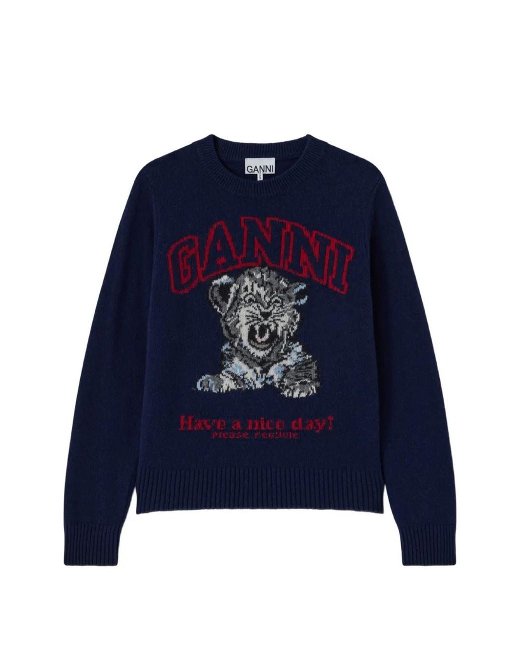 Ganni Blue Jumper With Tiger