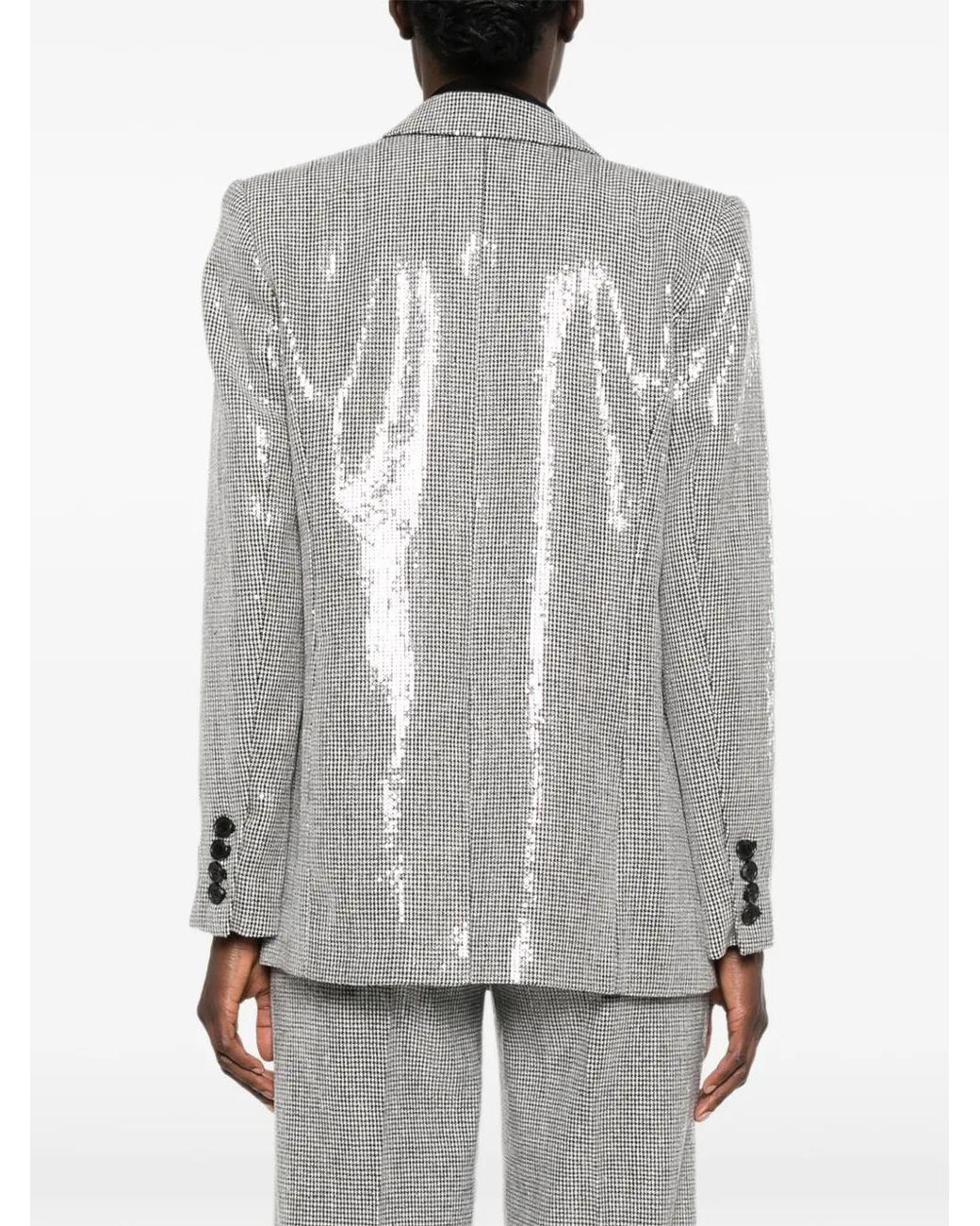 ERMANNO FIRENZE Gray Blazer Pied-De-Poule À Sequins