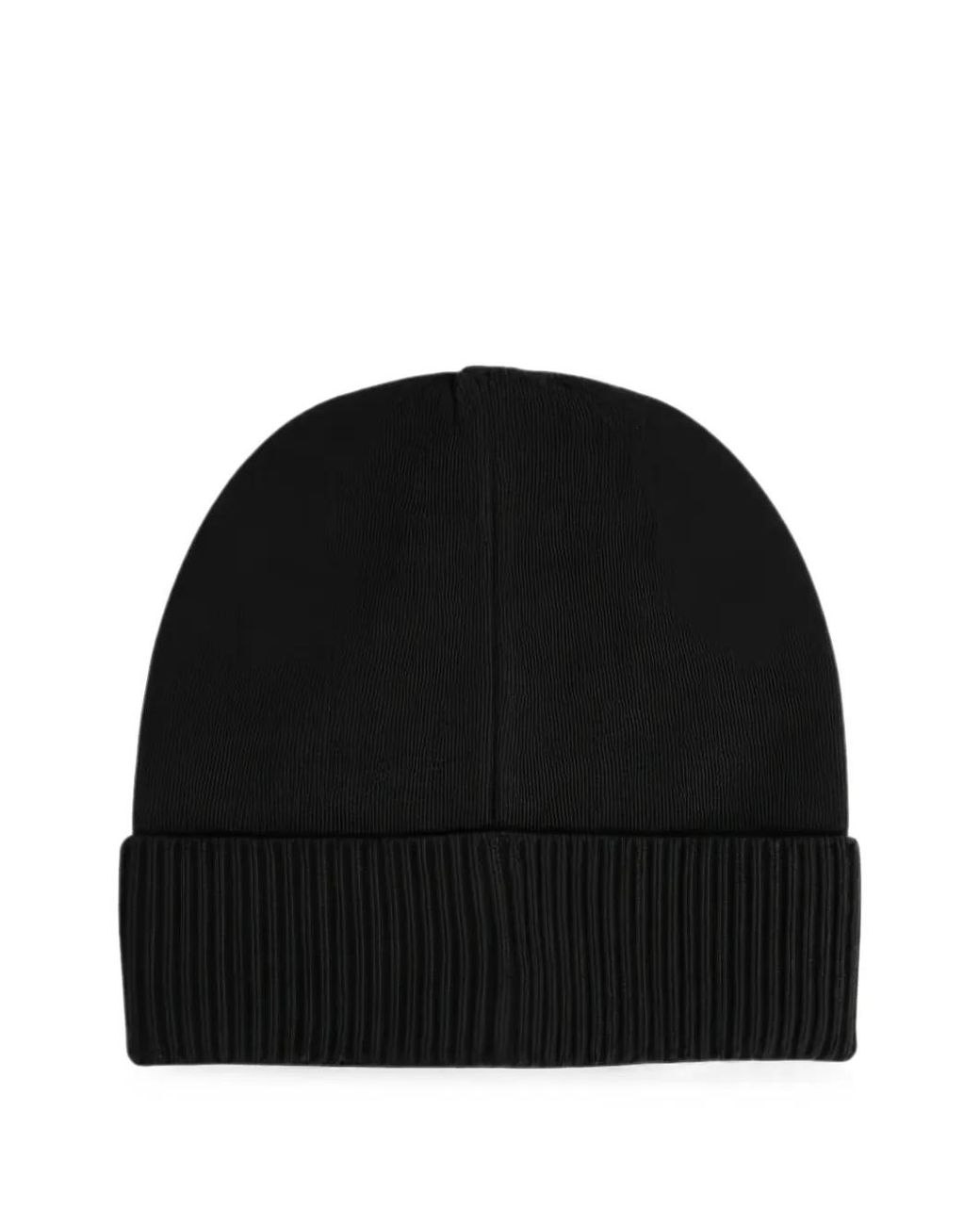 Twinset Black Logo-Patch Ribbed-Trim Beanie Hat