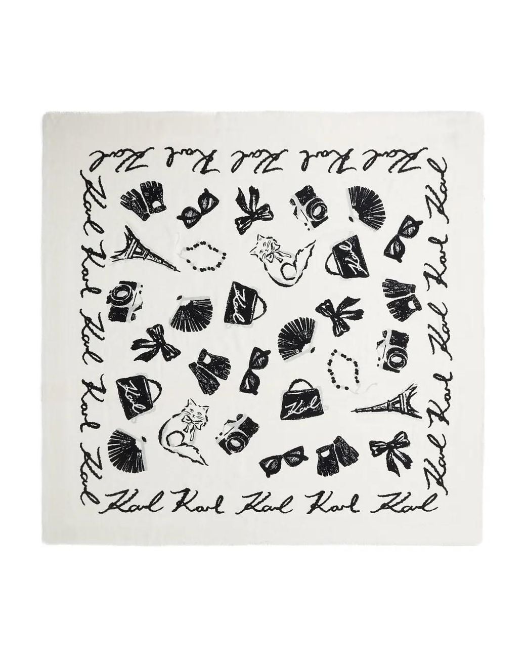 Karl Lagerfeld White Signature Graphic-Print Scarf