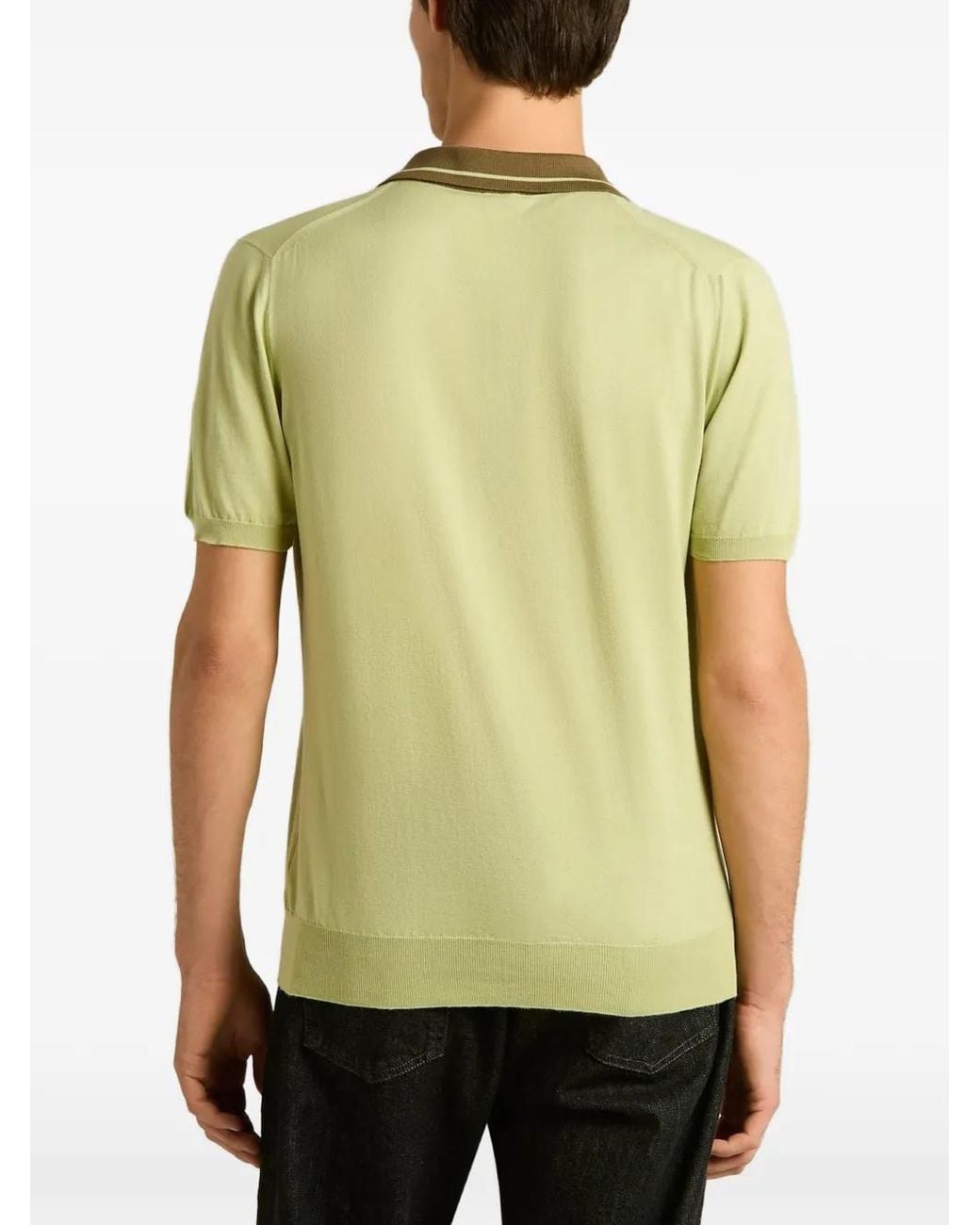 Kiton Green Contrast-Collar Polo Shirt for men