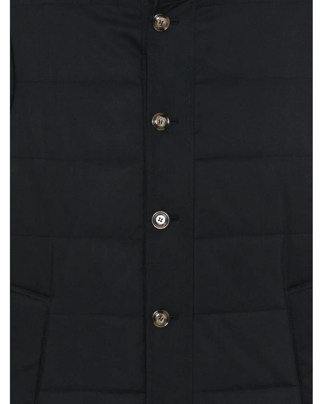Barba Napoli Black Button Quilted Coat for men