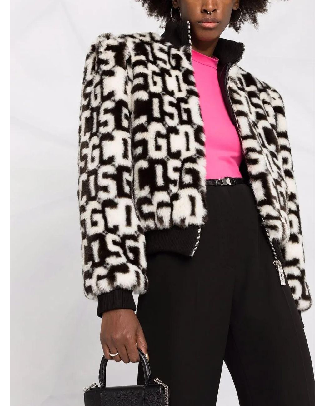 Gcds Black Monogram-Pattern Bomber Jacket