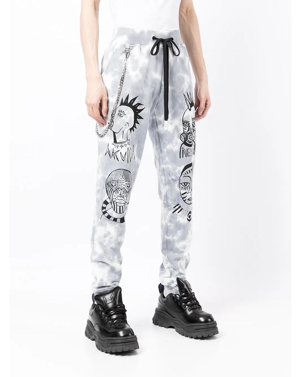 Haculla White Tie Dye-Print Drawstring Track Pants for men