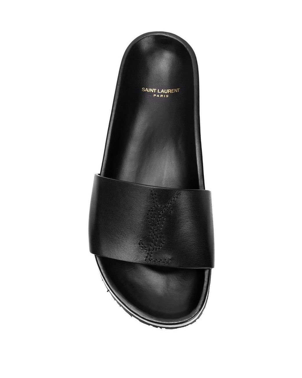 Saint Laurent Stitched Logo Pool Sandals in Black | Lyst