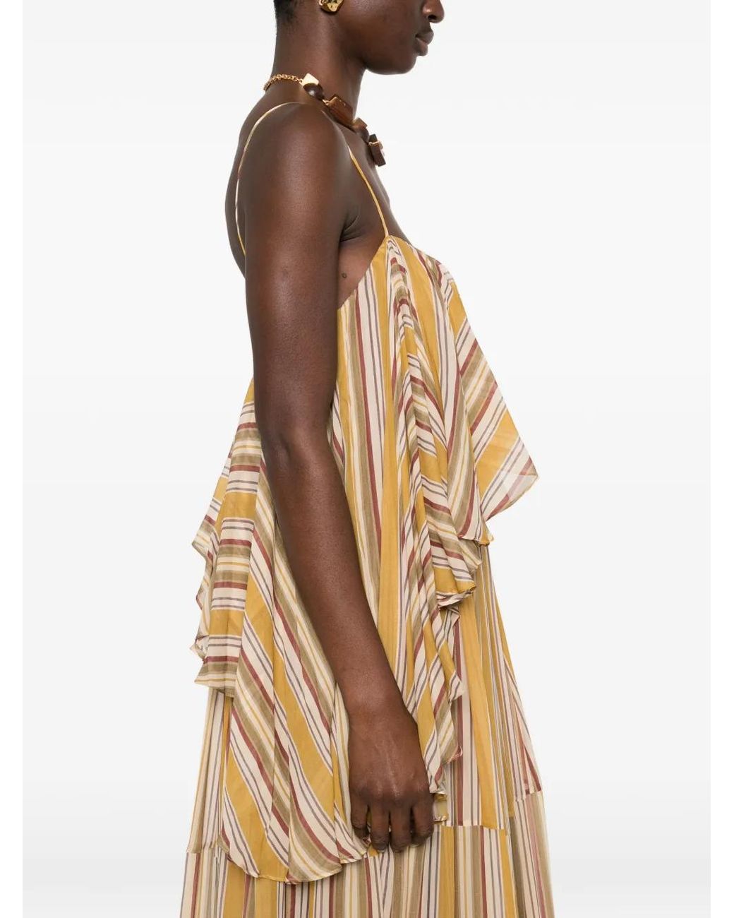 Zimmermann Natural Rebellion Ruffled Tiered Striped Crepe De Chine Midi Dress