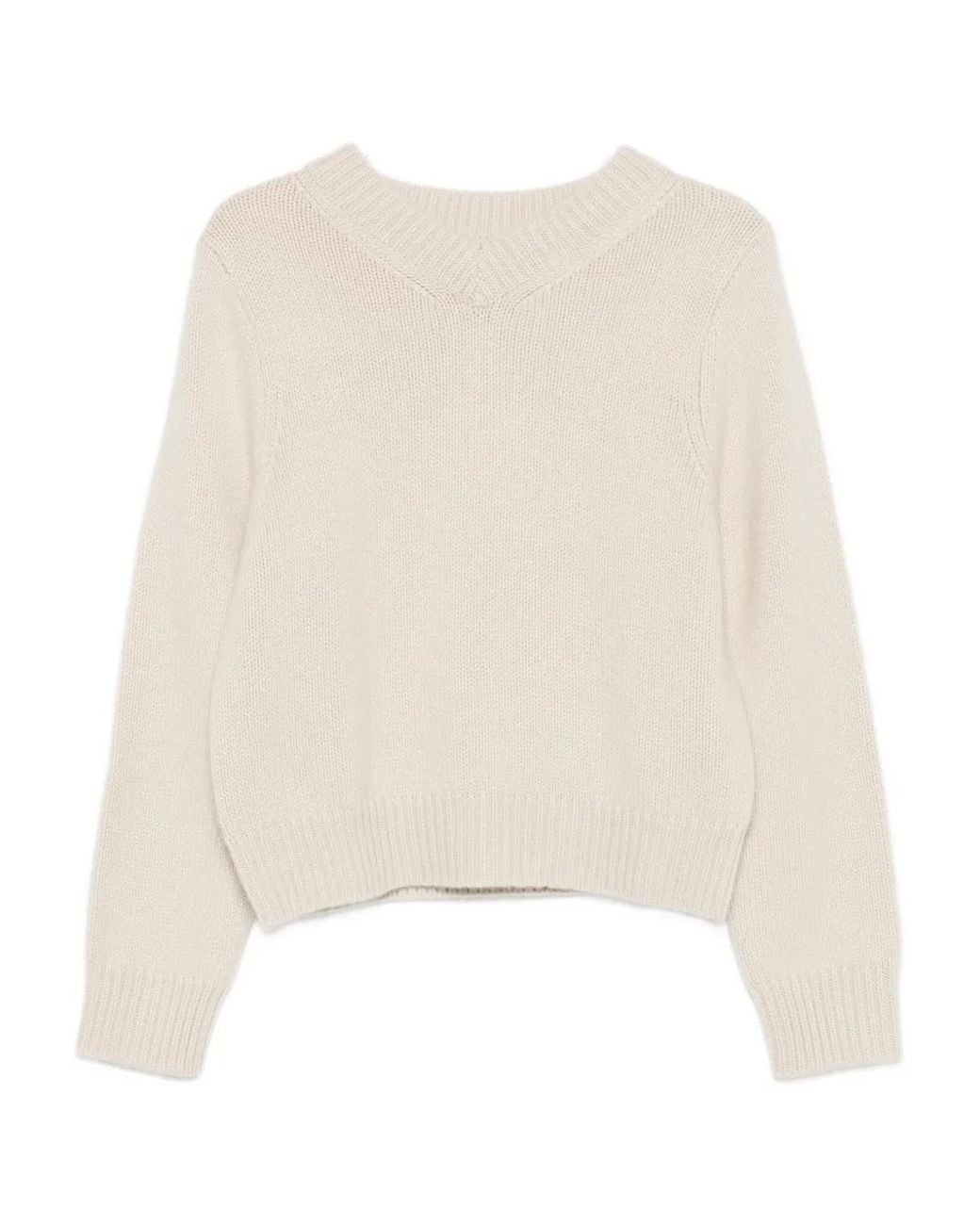 Soft Goat White Knit Chunky V Neck