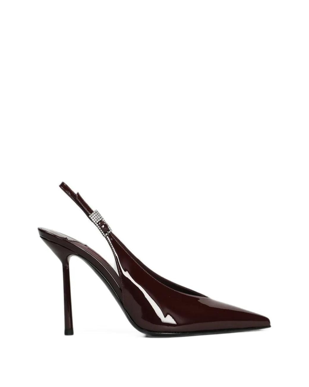 Le Silla Brown Clivage Patent-Finish Crystal-Embellished Slingback Pumps