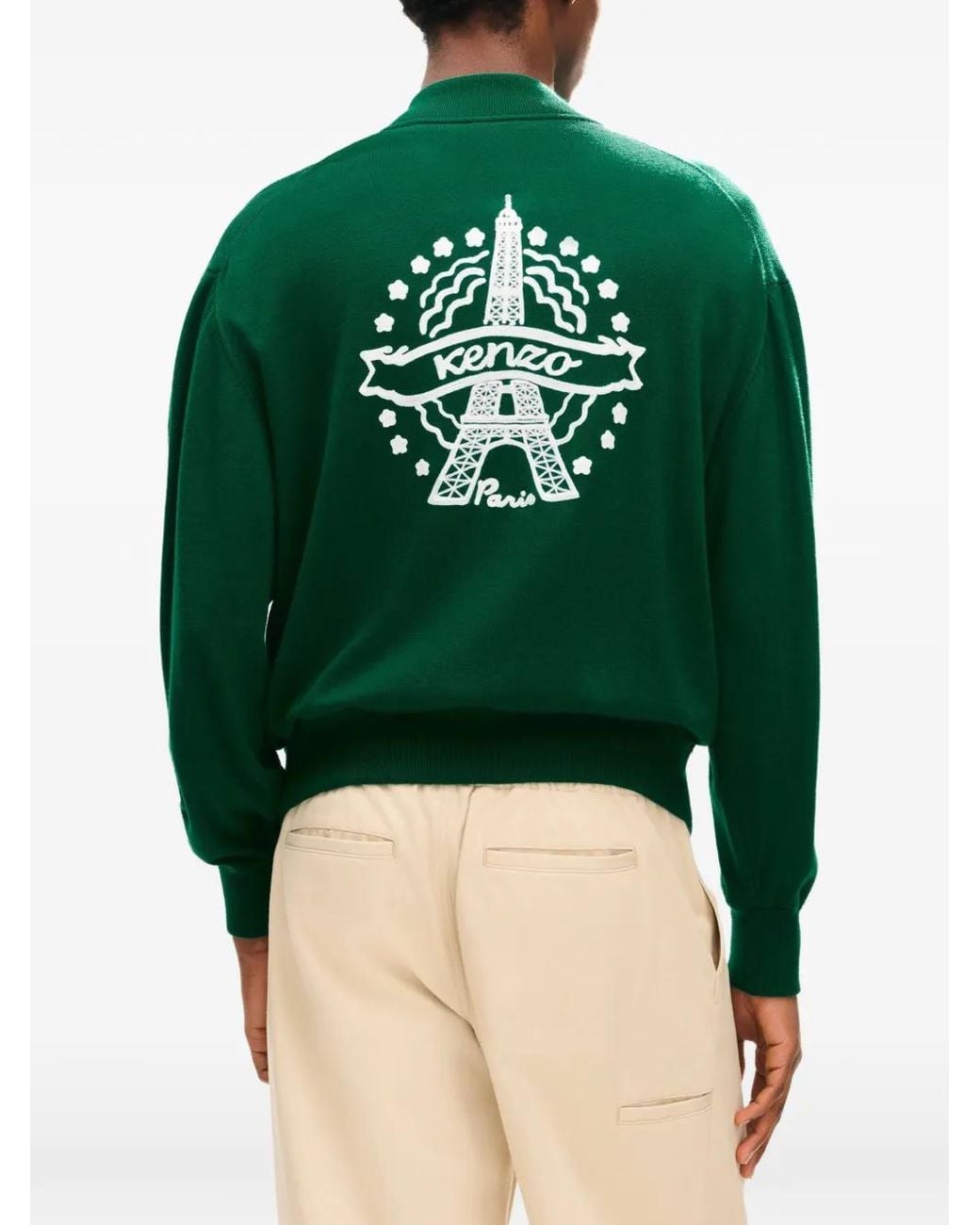 KENZO Green Eiffel Tower Wool Cardigan for men