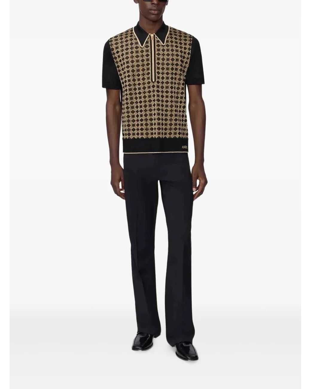 Amiri Quad Zip Monogram Knitted Polo Shirt in Black for Men | Lyst