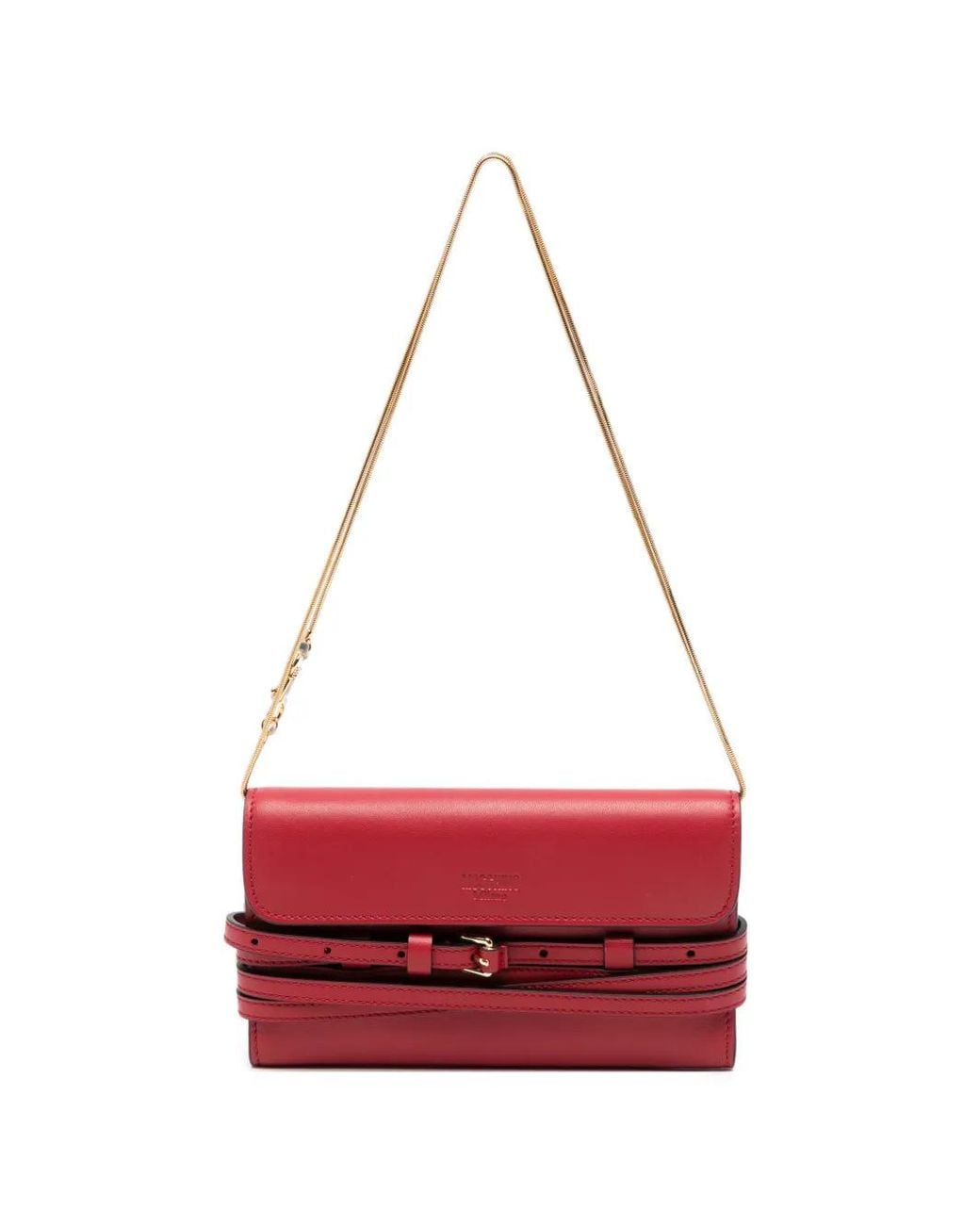 Moschino Red Buckle-Detail Chain-Strap Wallet