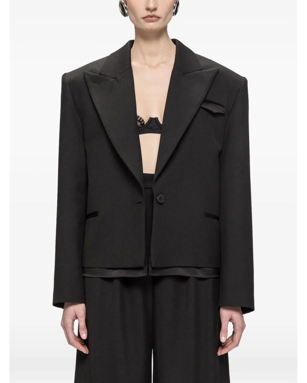 Nissa Black Oversized Wool-Blend Tailored Blazer