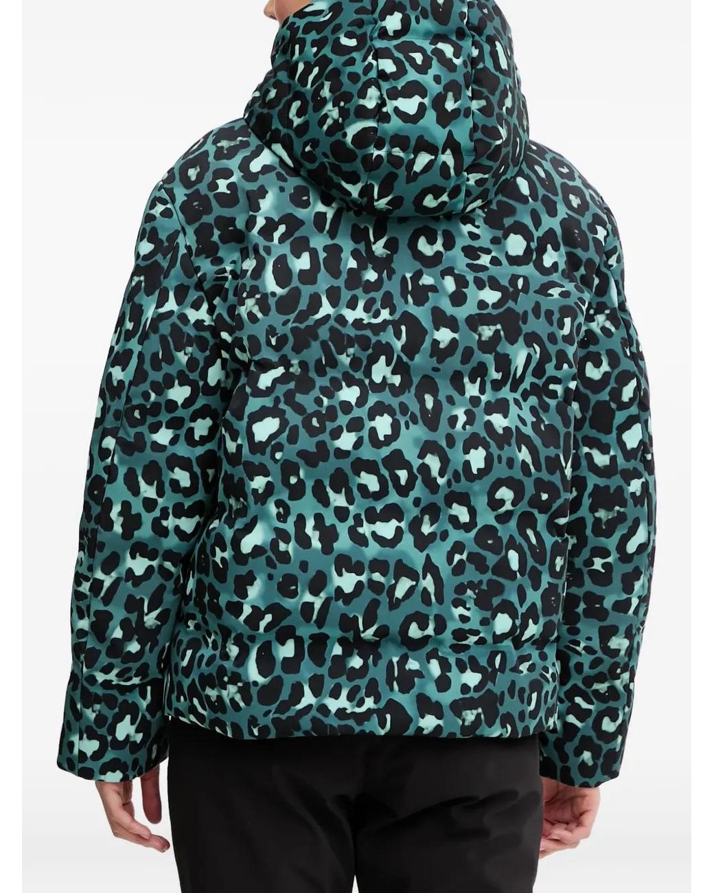 EA7 Green Hooded Leopard-Print Jacket