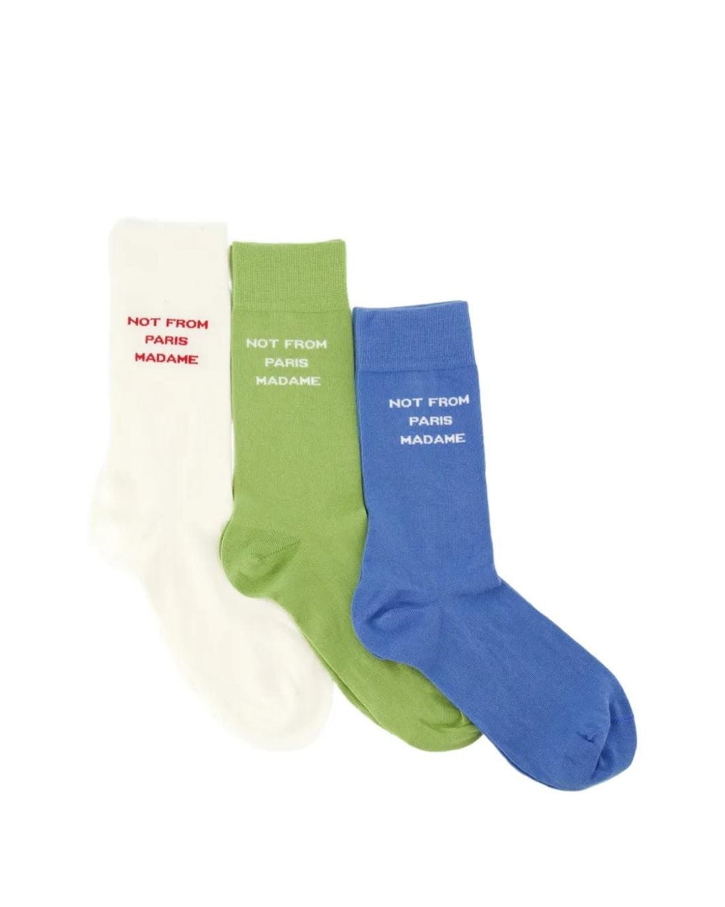Drole de Monsieur Blue Slogan-Print Ribbed-Cuff Socks (Set Of Three) for men