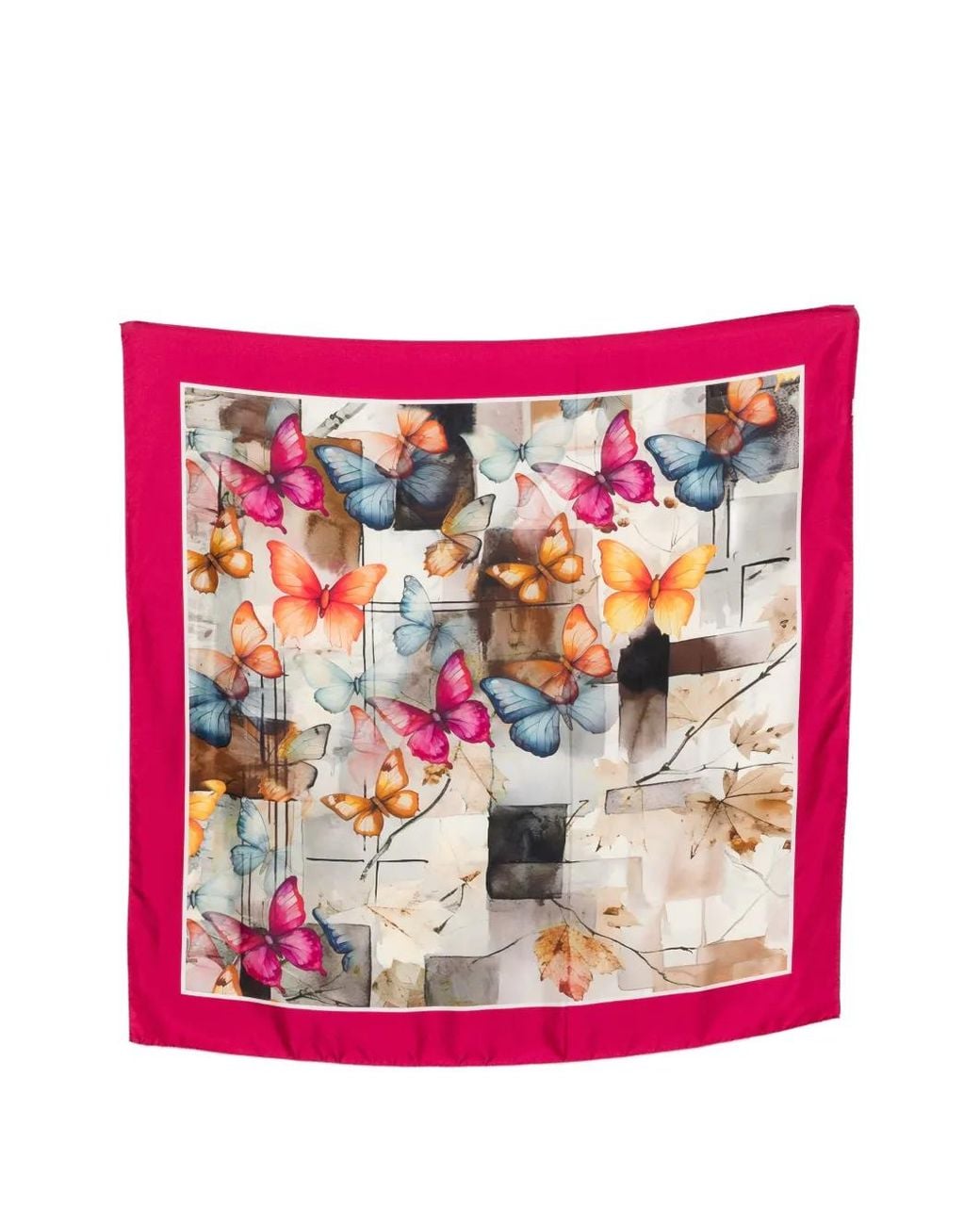 D'Aniello Pink Butterfly-Print Square Scarf