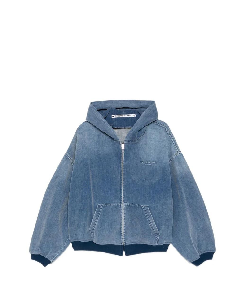 Alexander Wang Blue Brushed Denim Oversized Hoodie for men
