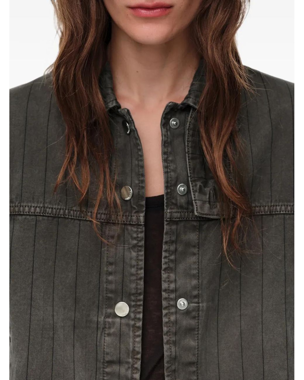 Bimba Y Lola Black Washed Striped Denim Jacket