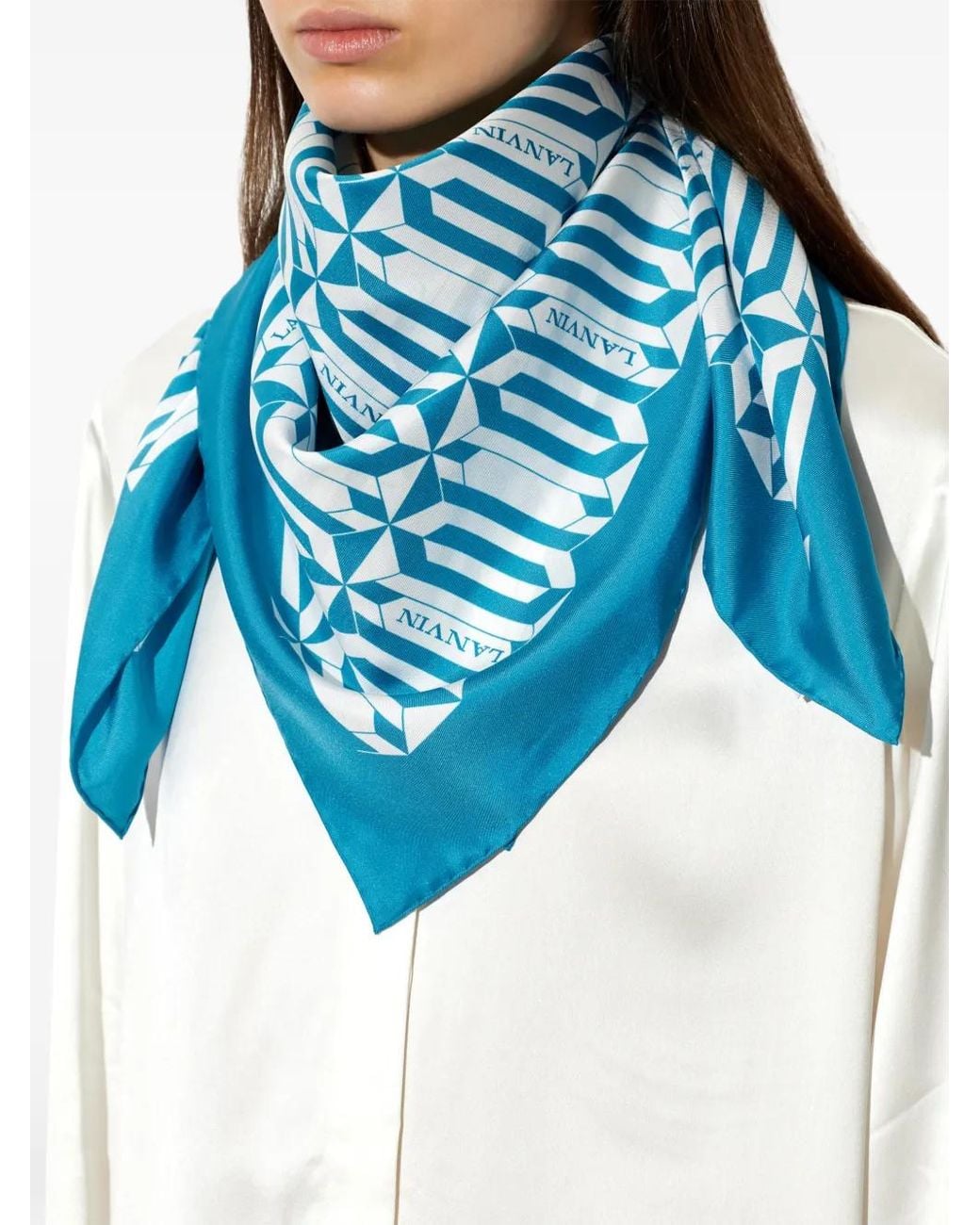 Lanvin Blue Silk Scarf With Logo