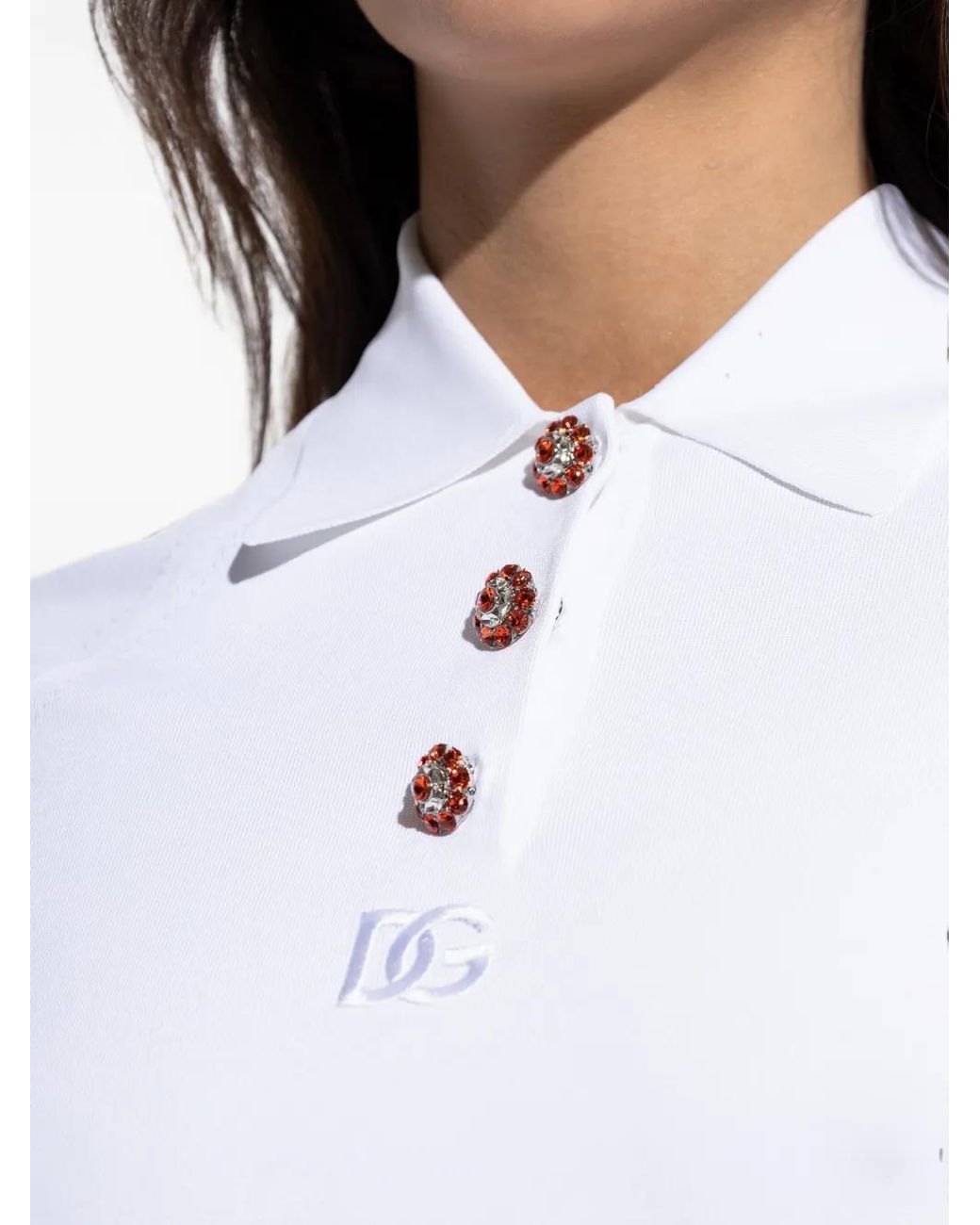 Dolce & Gabbana White Crystal-Button Polo Shirt