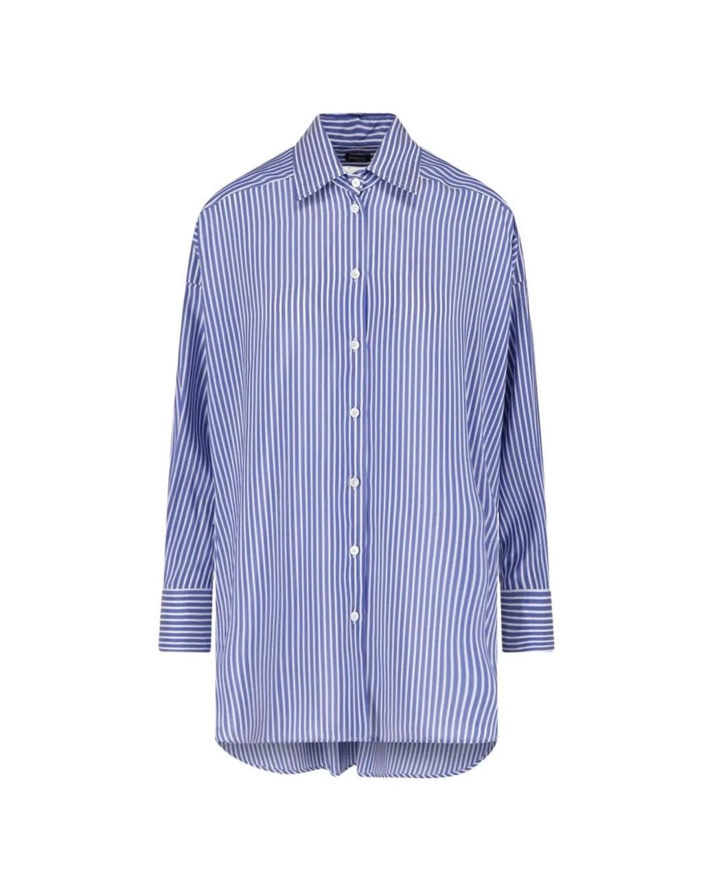 Kiton Blue Striped Embroidered-Logo Shirt