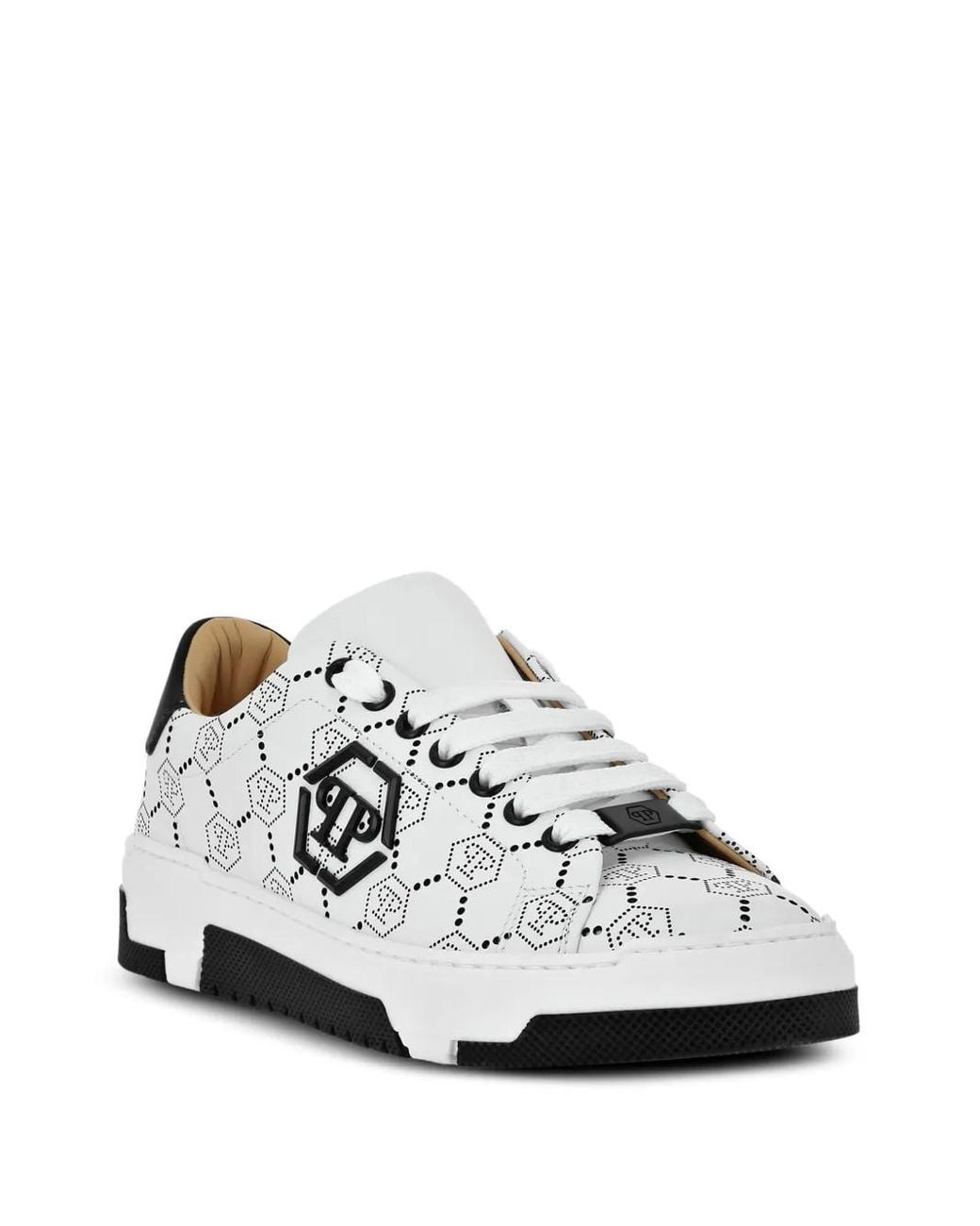 Philipp Plein White Monogram Leather Sneakers