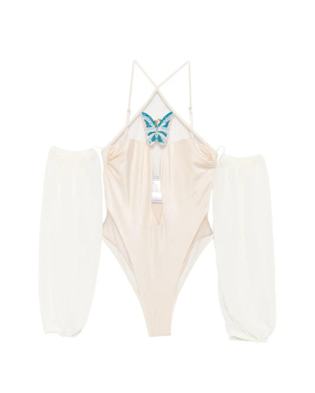 Mazzei White Beaded-Butterfly Swimsuit