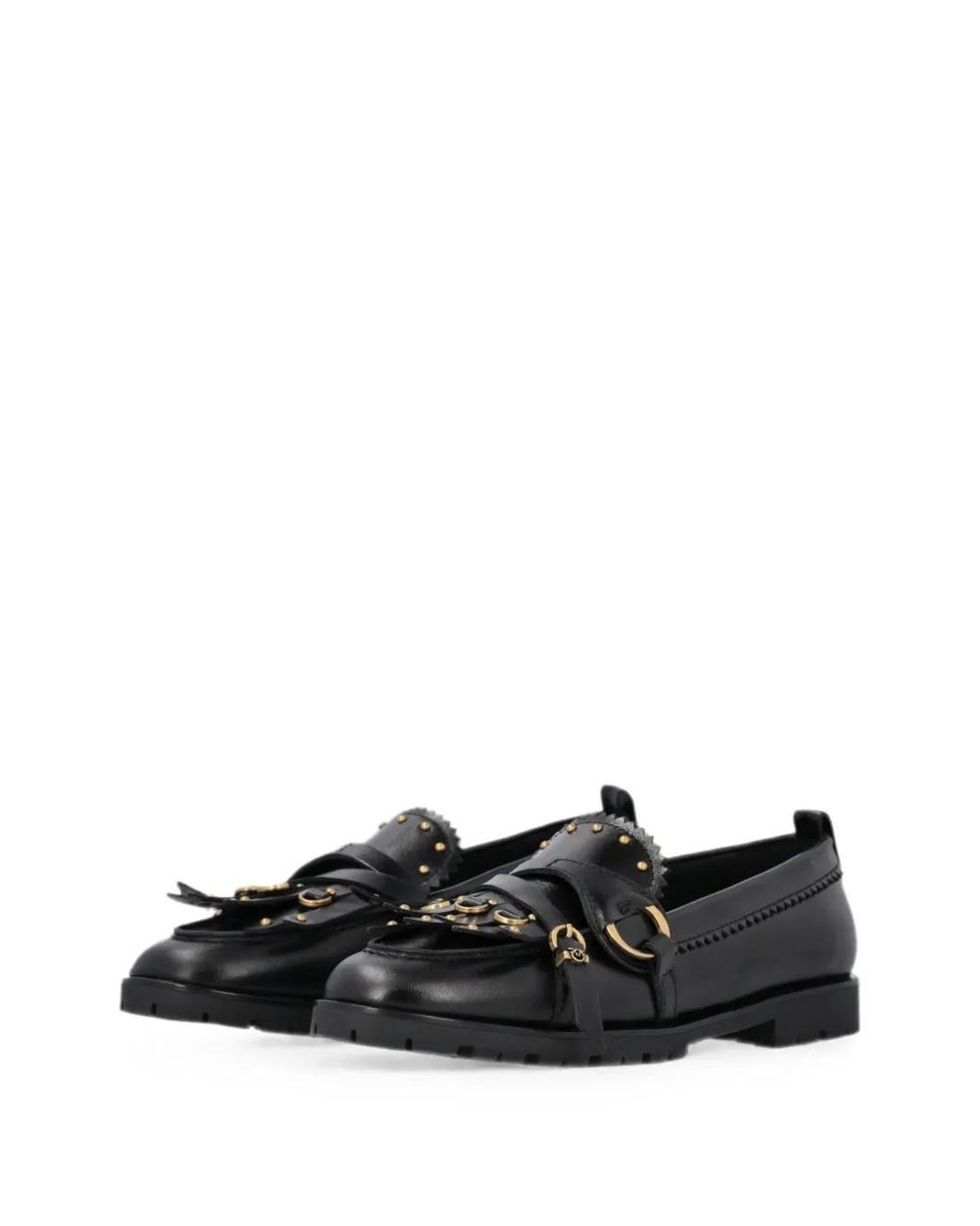 Pinko Black Studded Fringed Loafers
