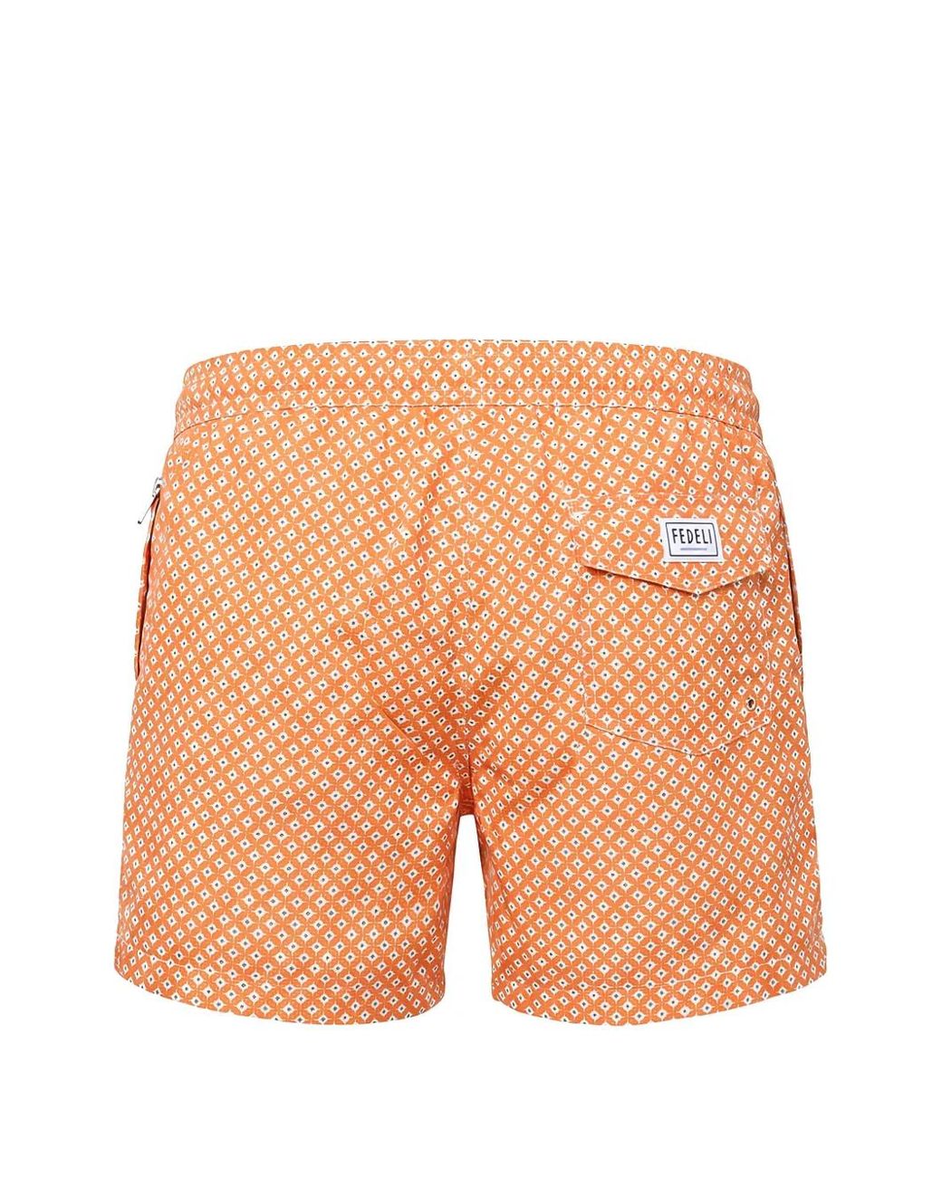 Fedeli Orange Geometric-Print Drawstring Swim Shorts for men