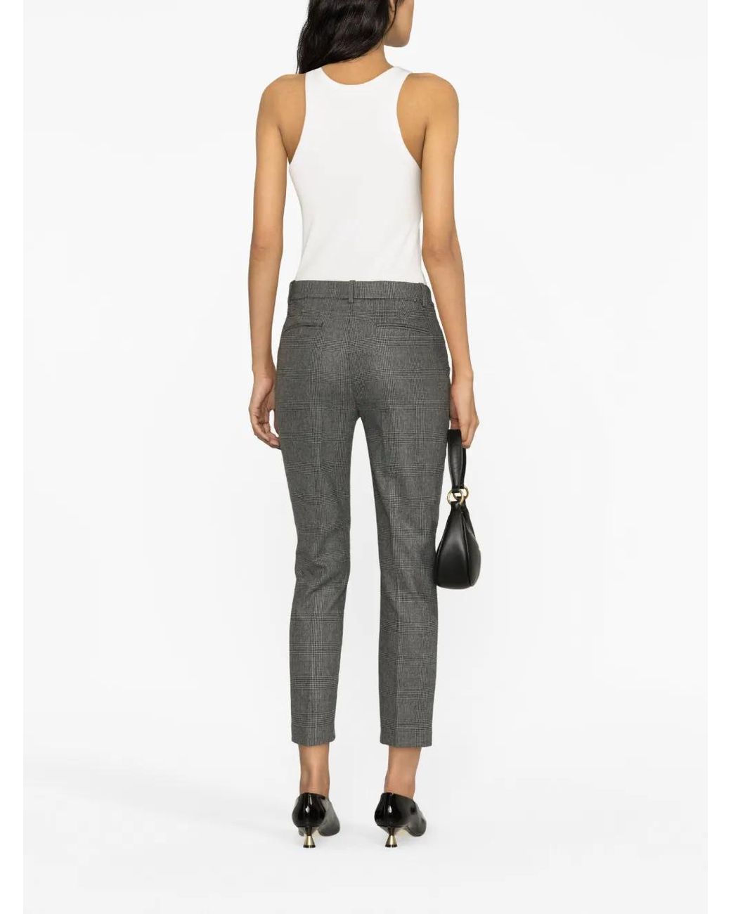 Pinko Gray Bello Checkered Slim-Fit Trousers