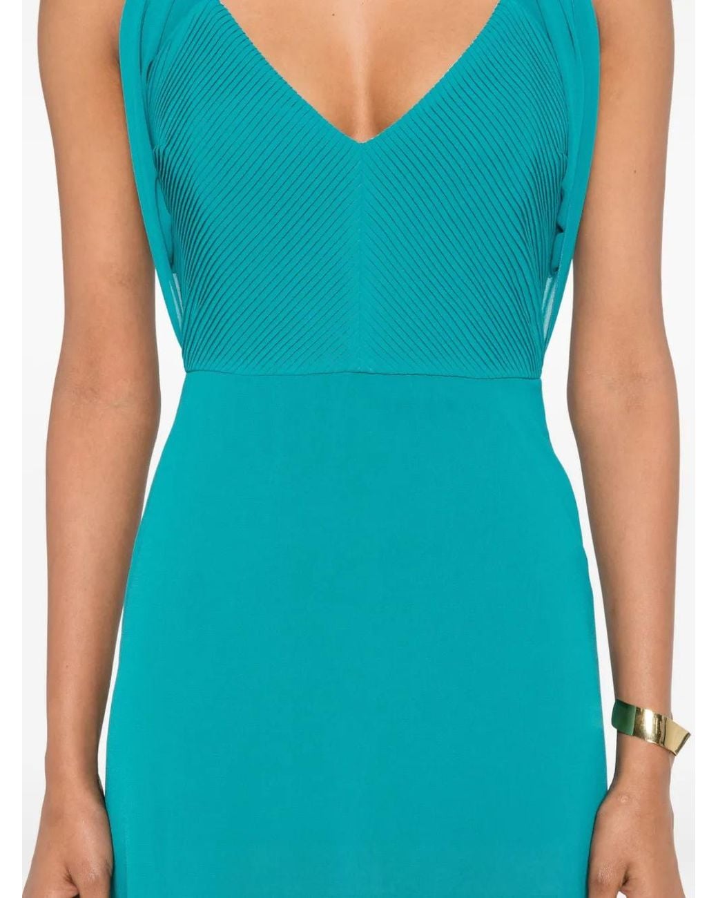 Patrizia Pepe Blue Pleated Crossover Long Dress