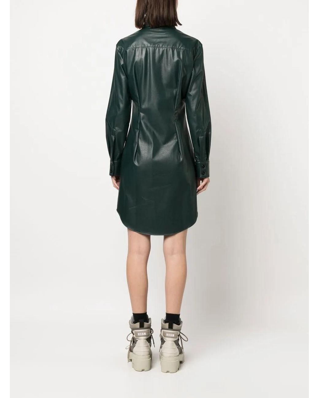 MM6 by Maison Margiela Green Faux-Leather Shirt Dress