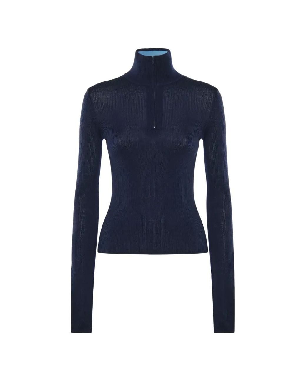 Frankie Shop Blue Sade Ribbed-Knit Zip-Up Sweater