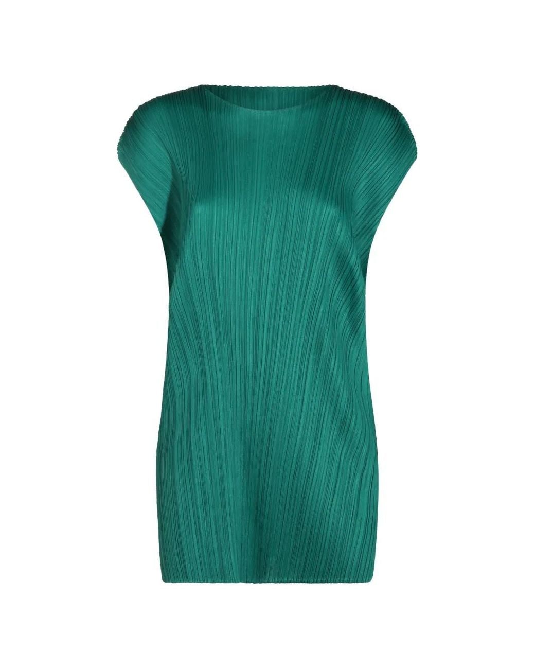 Pleats Please Issey Miyake Green Plissé-Effect Mini Dress