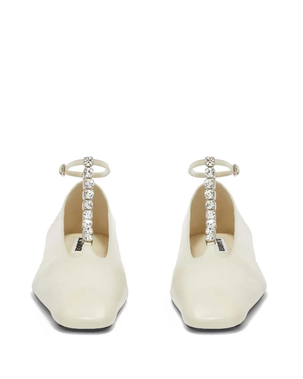 Jil Sander White Crystal-Embellished Leather Ballerina Shoes