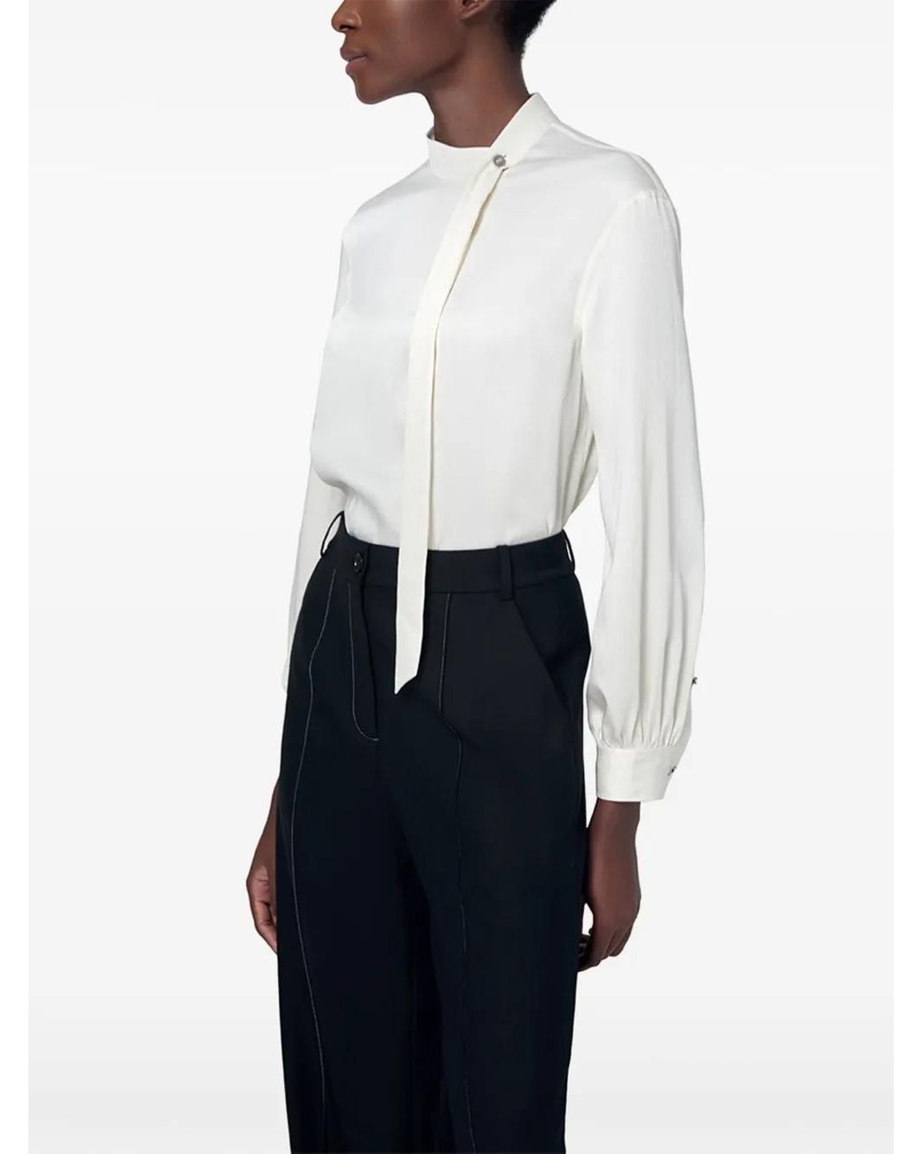 Ports 1961 White Scarf-Detail Long-Sleeve Shirt