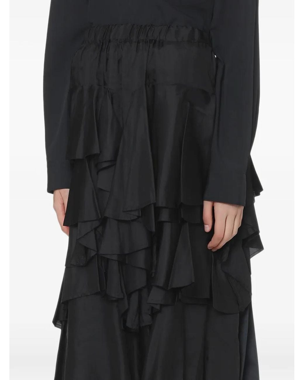 COMME DES GARÇON BLACK Black Ruffled Pleated Midi Skirt
