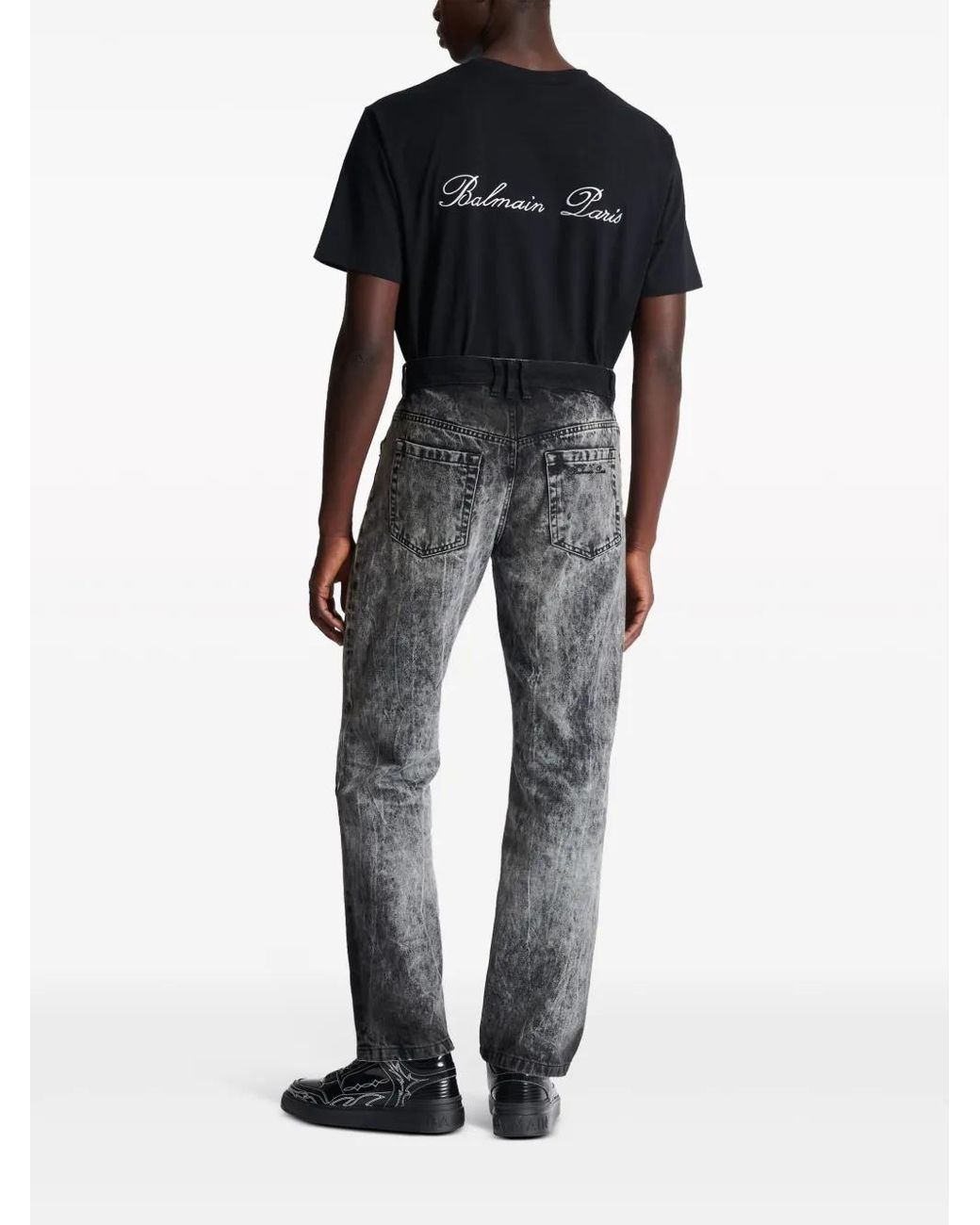 Balmain Gray Stonewash Straight Jeans for men