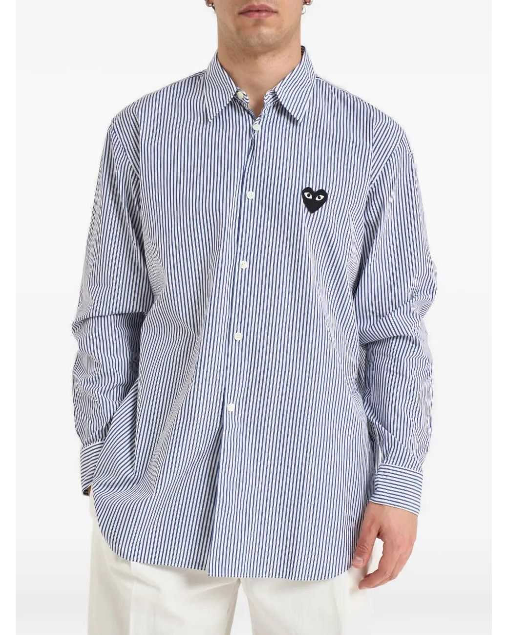 COMME DES GARÇONS PLAY Blue T-Shirt Rayé À Patch Cœur for men